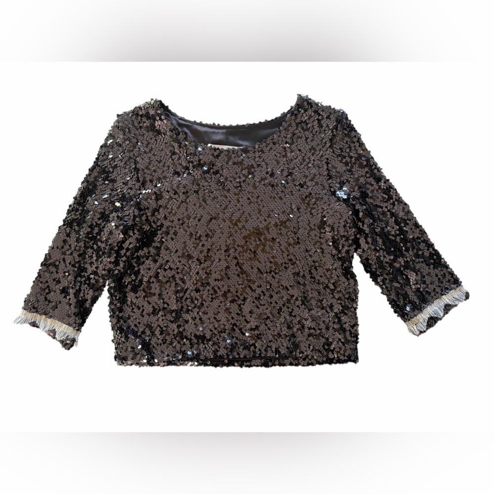 LOYD/ FORD Cropped Sequin Top Black 2 NWT